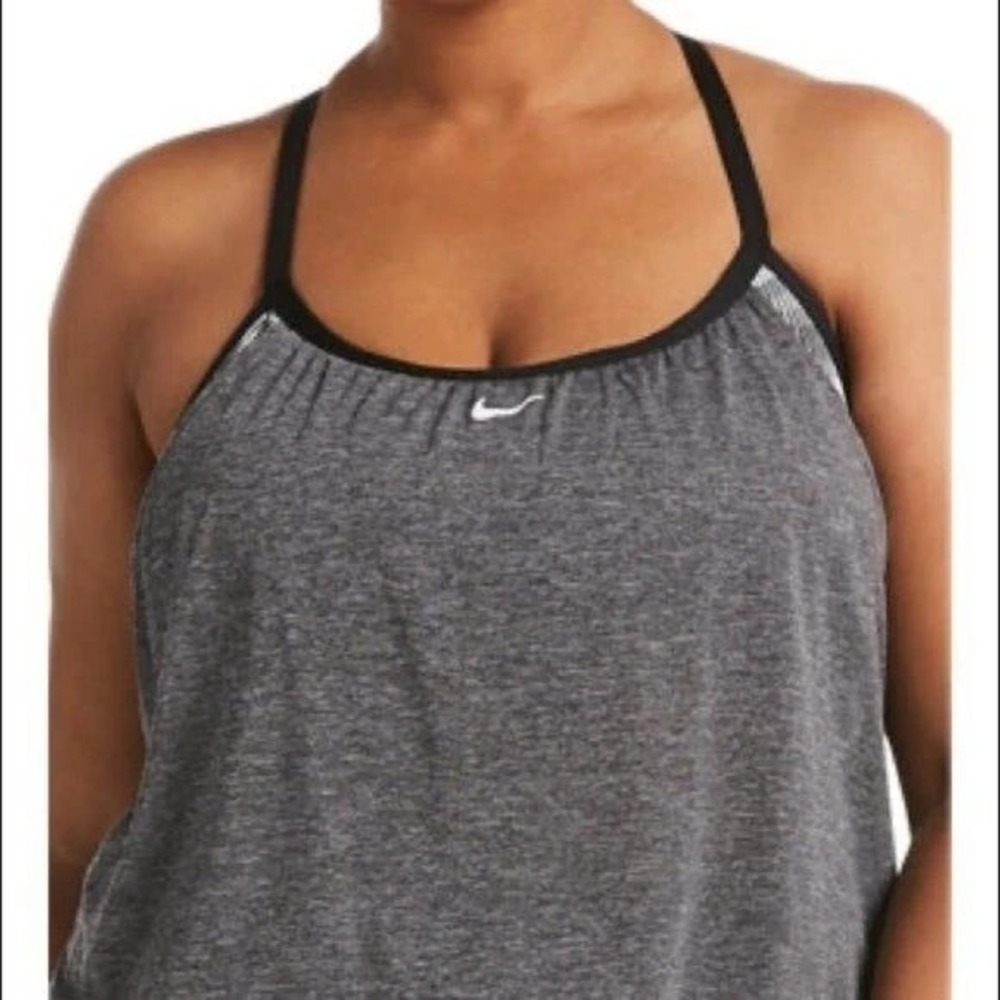 Nike Plus Size 2X Textured Stripe 2 for 1 Swim Layered Tankini Gray/Black